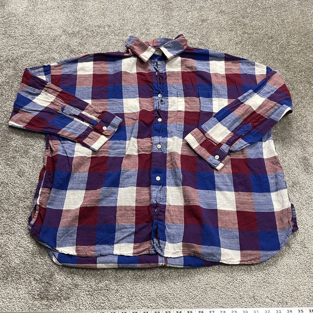 Old Navy Boyfriend Shirt Womens XXL Blue Red Plaid Button Up Collared Ladies Top